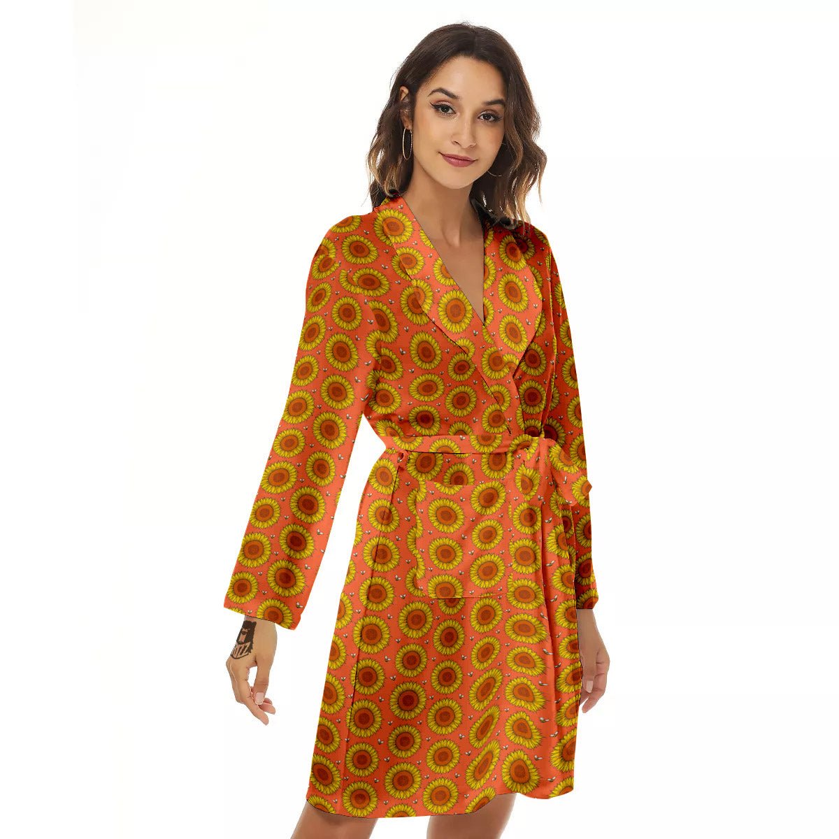 Sunflower Classic Vintage Print Pattern Women's Robe-grizzshop