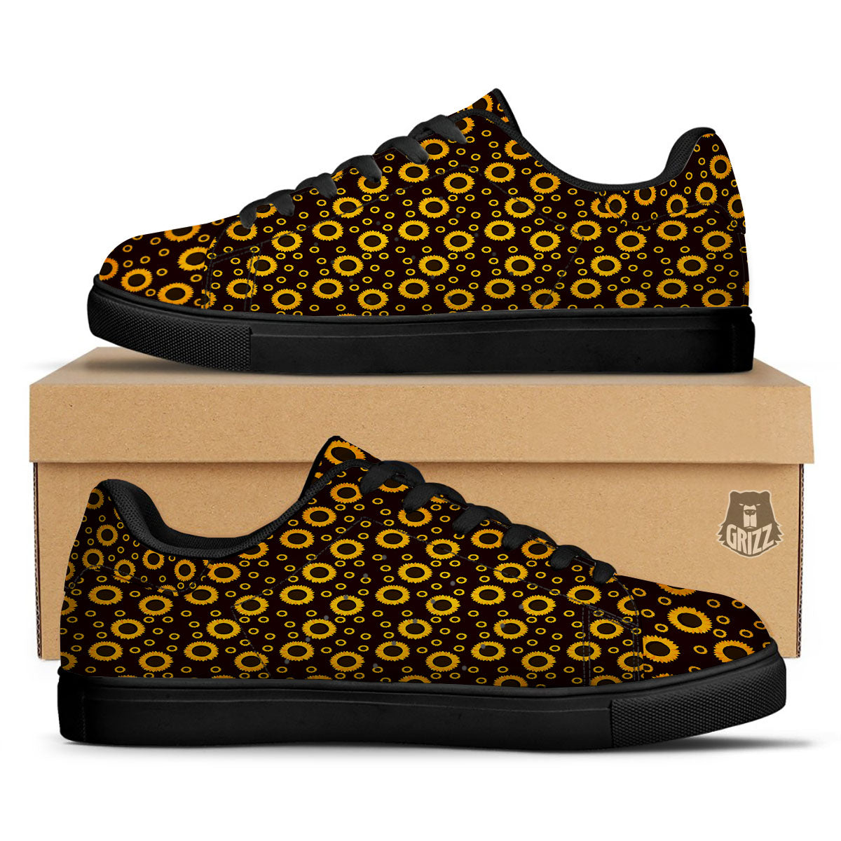 Sunflower Dark Print Pattern Black Low Top Sneakers-grizzshop