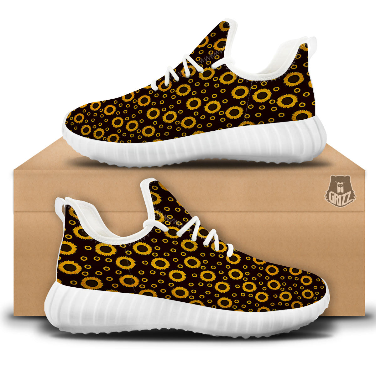 Sunflower Dark Print Pattern White Walking Shoes-grizzshop