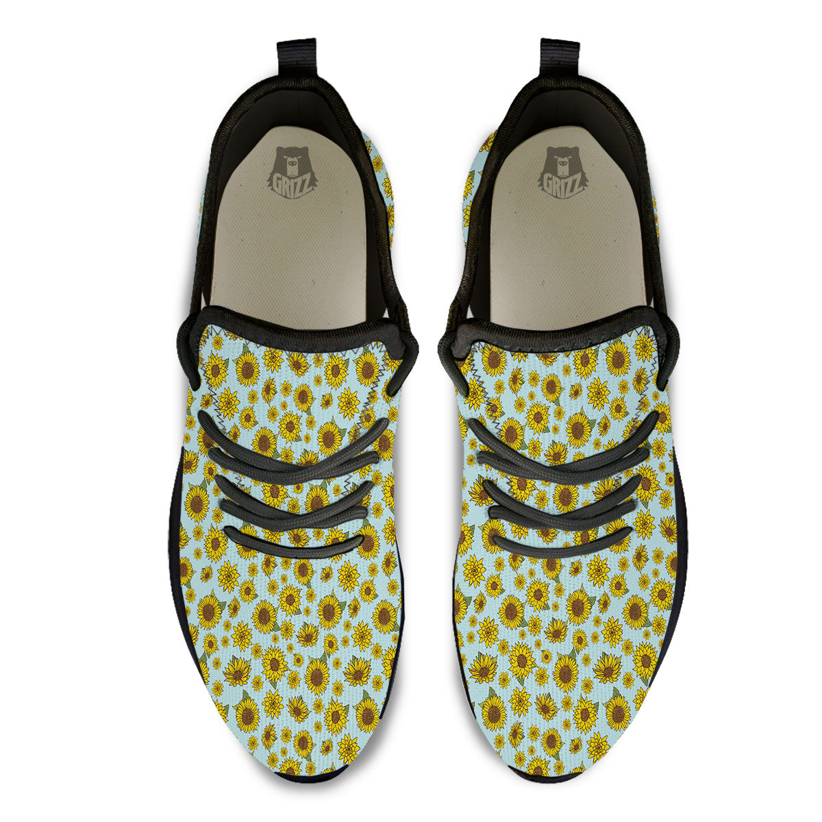 Sunflower Doodle Print Pattern Black Athletic Shoes-grizzshop