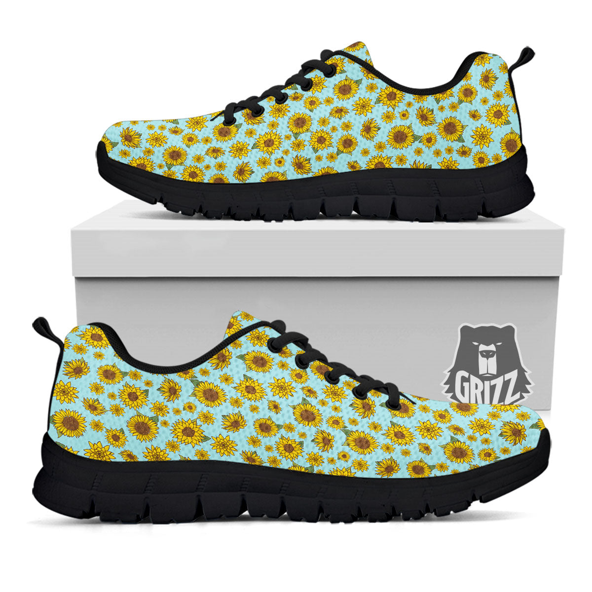 Sunflower Doodle Print Pattern Black Sneaker-grizzshop