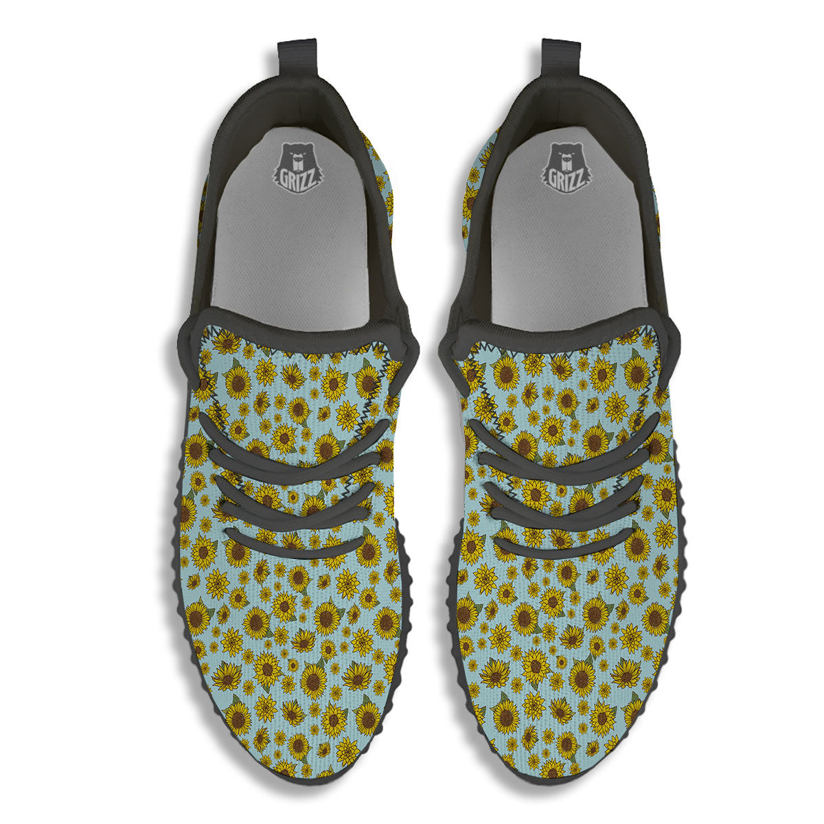 Sunflower Doodle Print Pattern Black Walking Shoes-grizzshop
