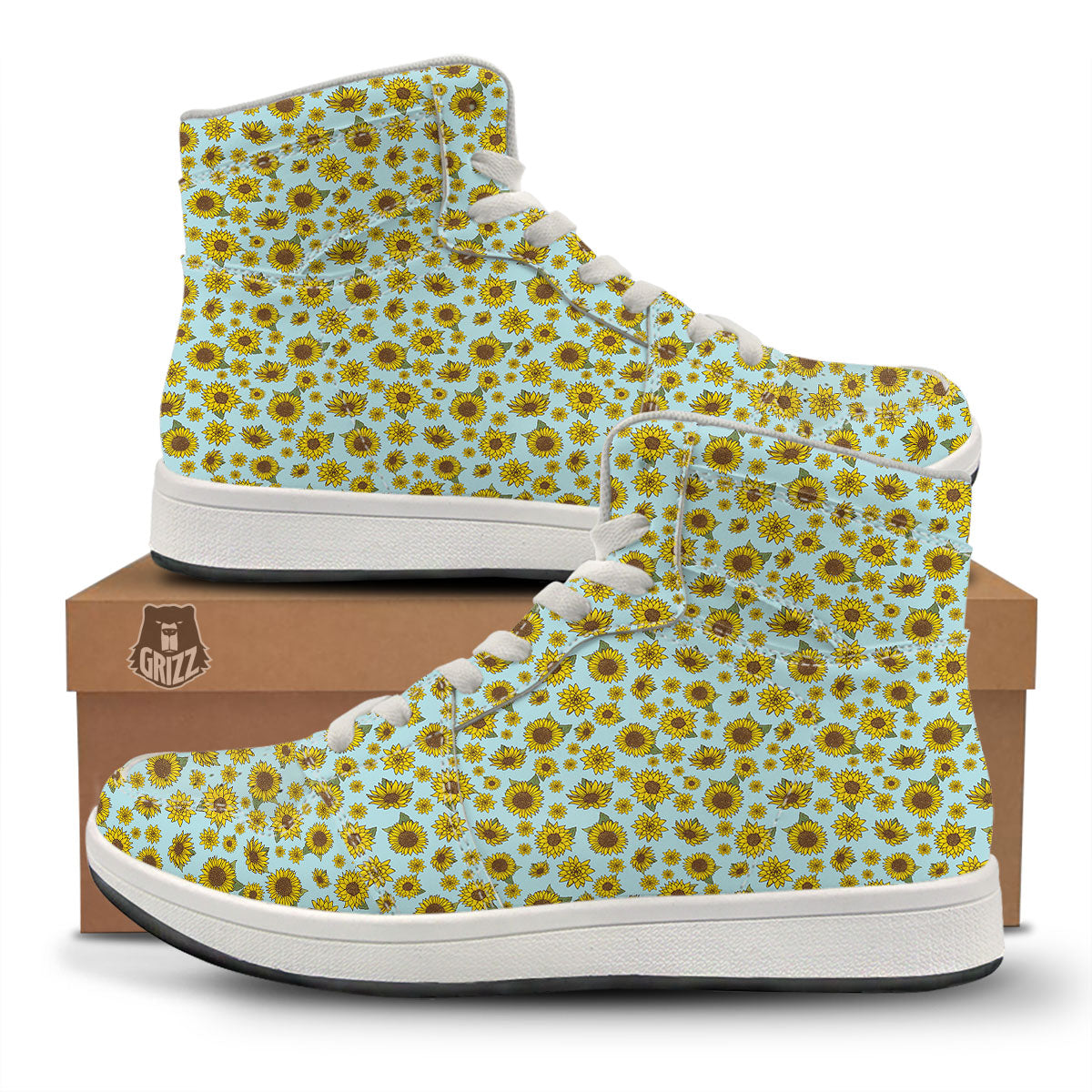 Sunflower Doodle Print Pattern High Top Sneakers-grizzshop