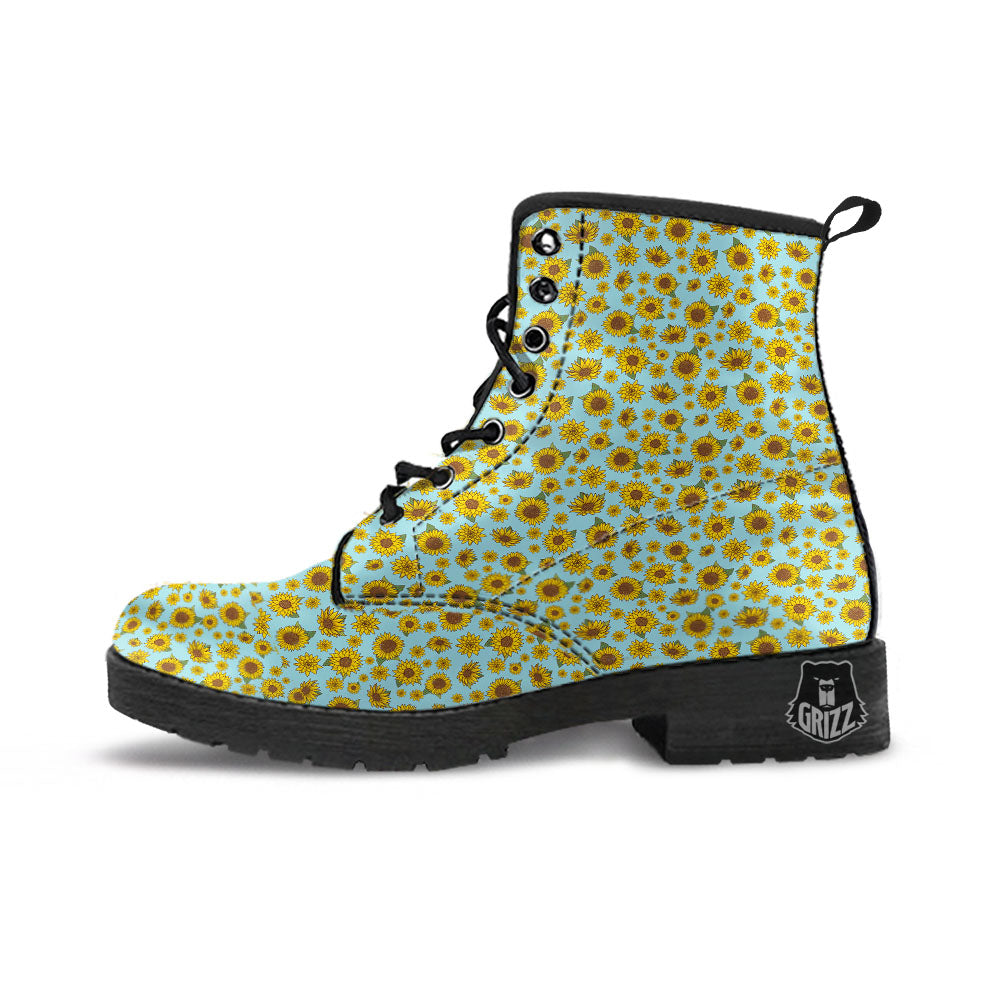 Sunflower Doodle Print Pattern Leather Boots-grizzshop