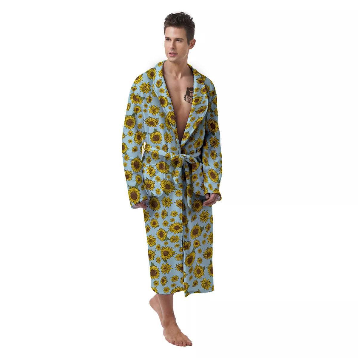 Sunflower Doodle Print Pattern Men's Robe-grizzshop