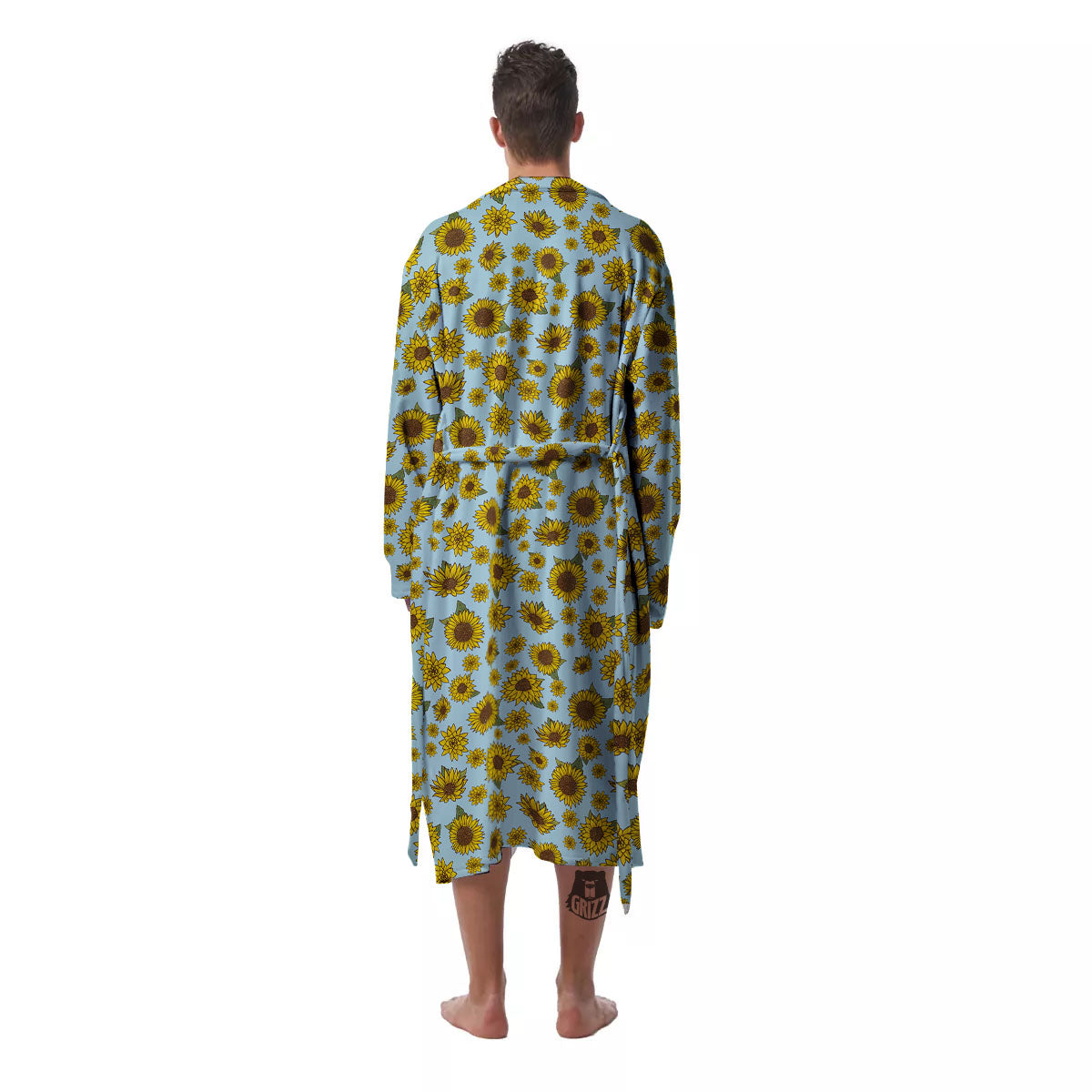 Sunflower Doodle Print Pattern Men's Robe-grizzshop