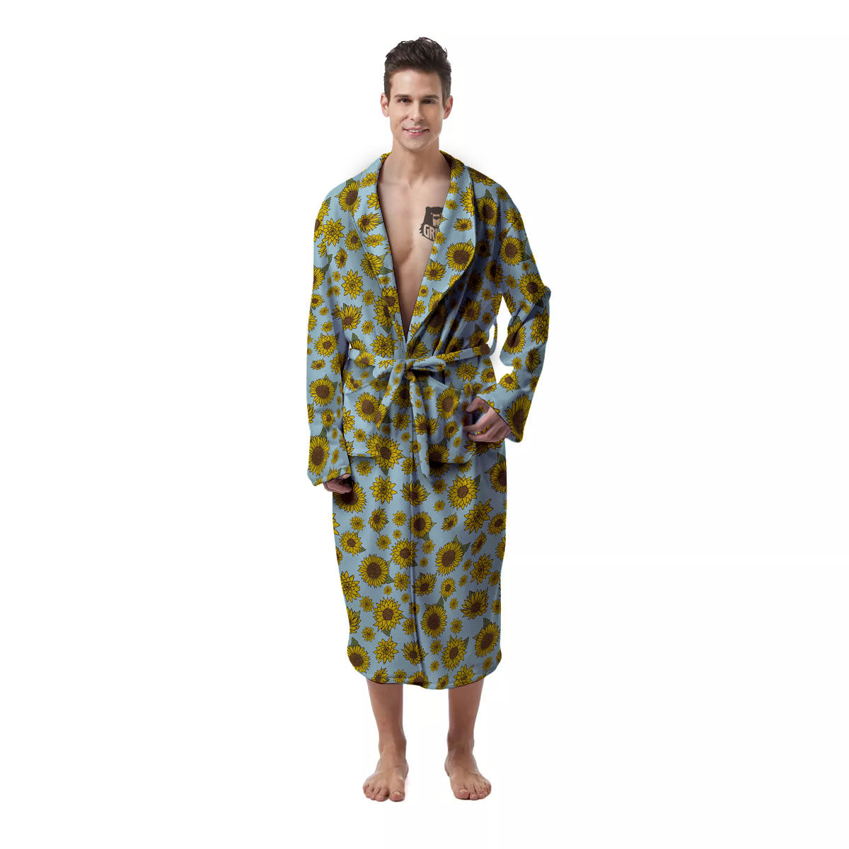 Sunflower Doodle Print Pattern Men's Robe-grizzshop