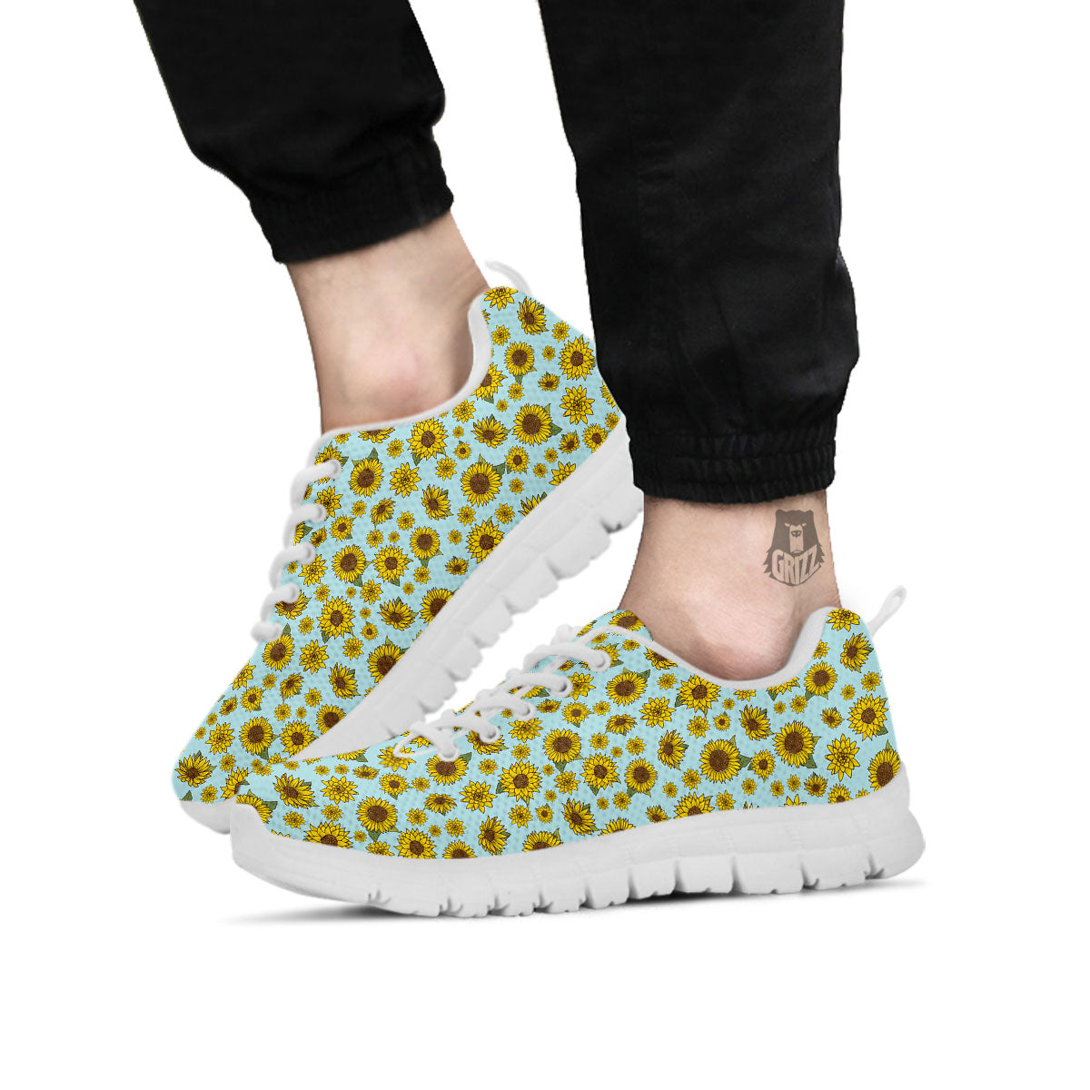 Sunflower Doodle Print Pattern White Sneaker-grizzshop