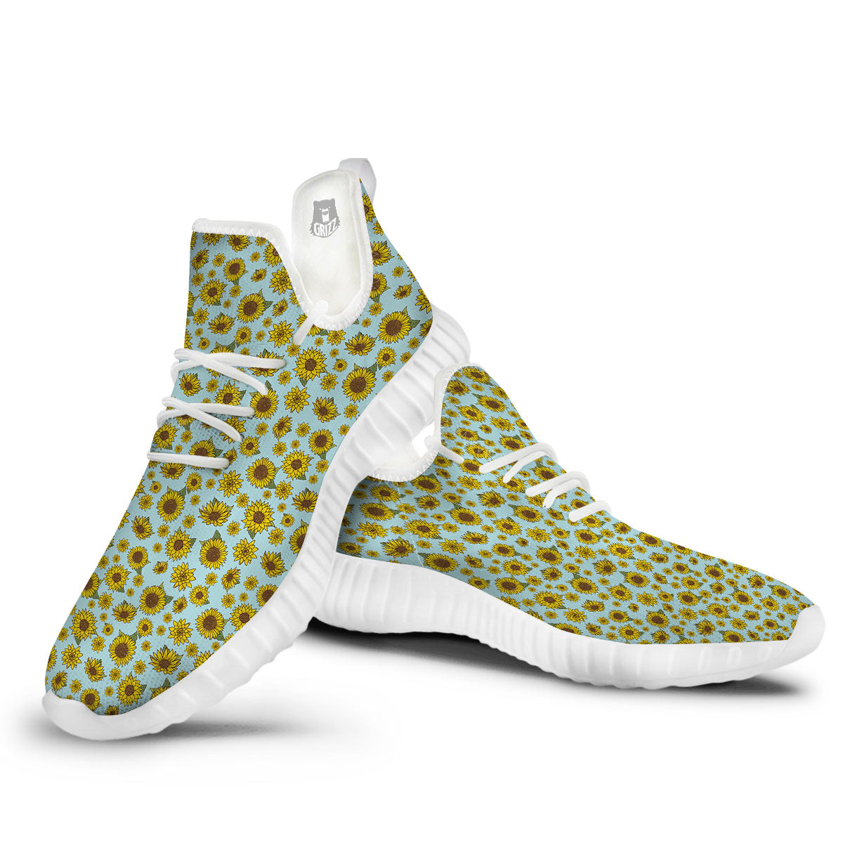 Sunflower Doodle Print Pattern White Walking Shoes-grizzshop