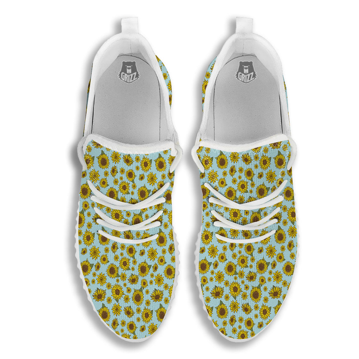 Sunflower Doodle Print Pattern White Walking Shoes-grizzshop