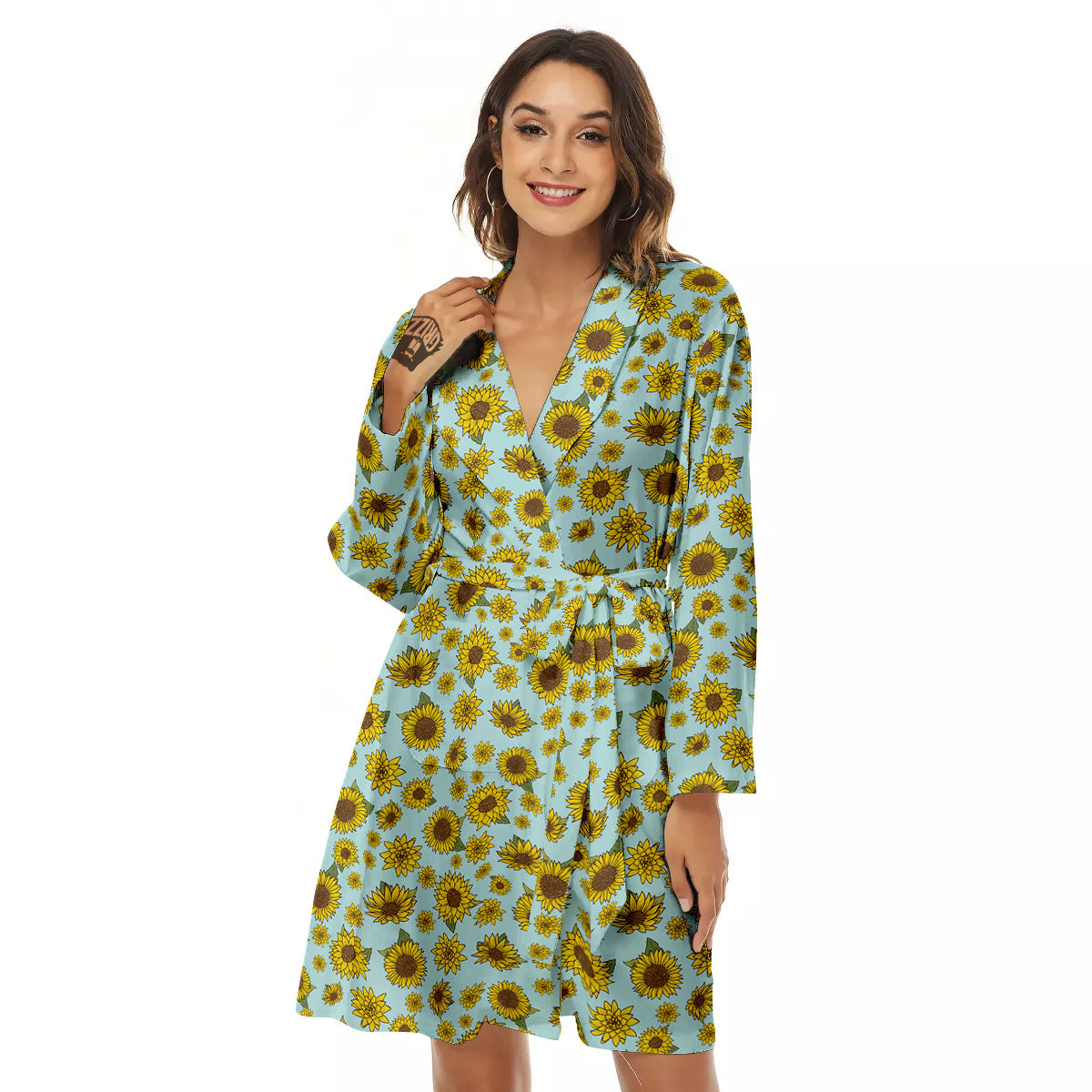 Sunflower Doodle Print Pattern Women's Robe-grizzshop