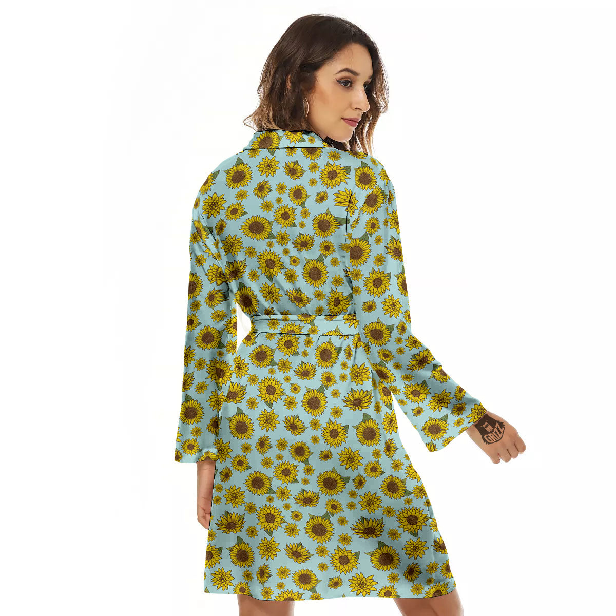 Sunflower Doodle Print Pattern Women's Robe-grizzshop