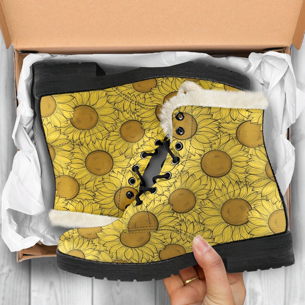 Sunflower Drawing Print Pattern Comfy Winter Boots-grizzshop