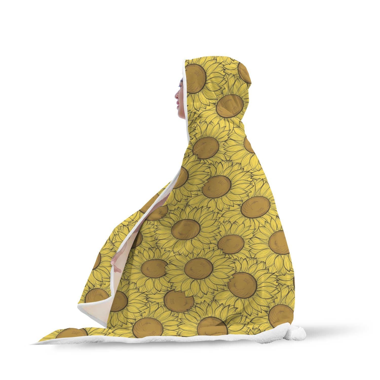 Sunflower Drawing Print Pattern Hooded Blanket-grizzshop