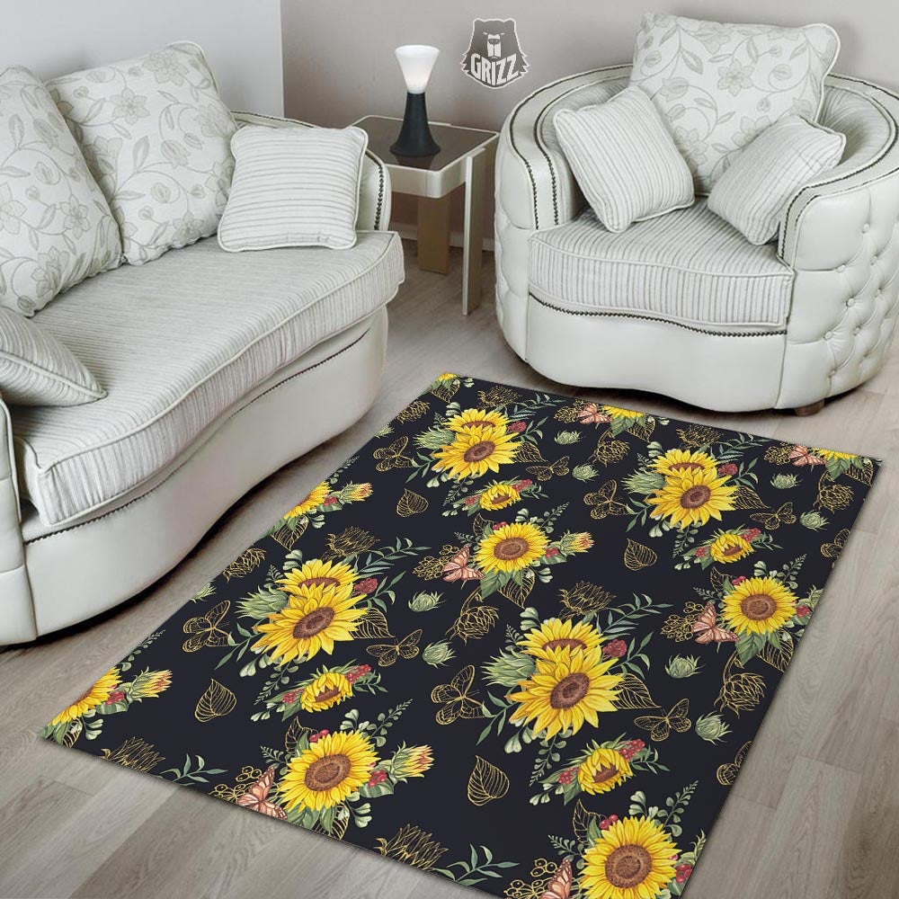 Sunflower Field Print Pattern Floor Mat-grizzshop
