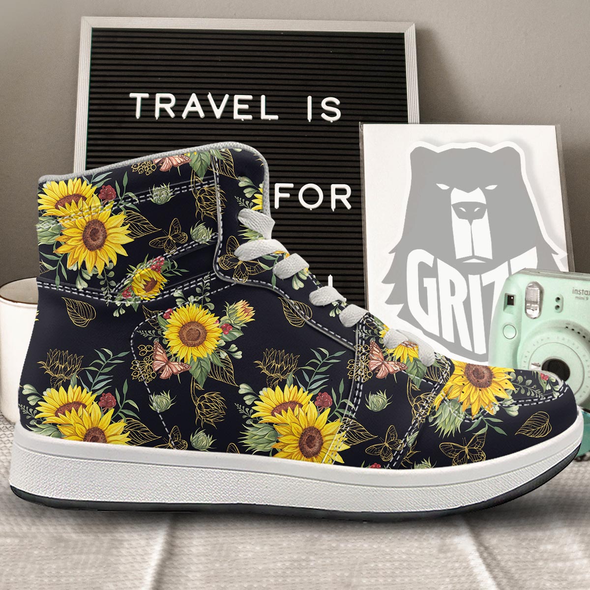 Sunflower Field Print Pattern High Top Sneakers-grizzshop