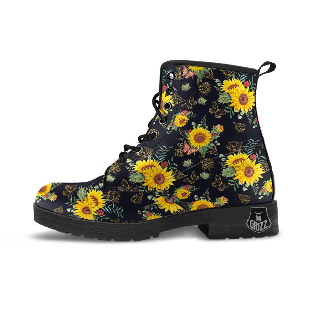 Sunflower Field Print Pattern Leather Boots-grizzshop