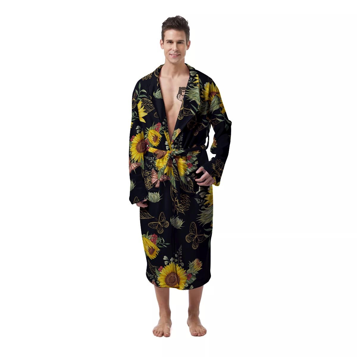 Sunflower Field Print Pattern Men's Robe-grizzshop