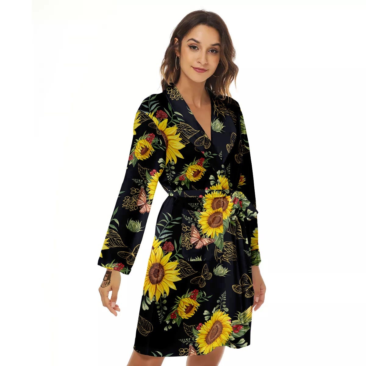 Sunflower Field Print Pattern Women's Robe-grizzshop