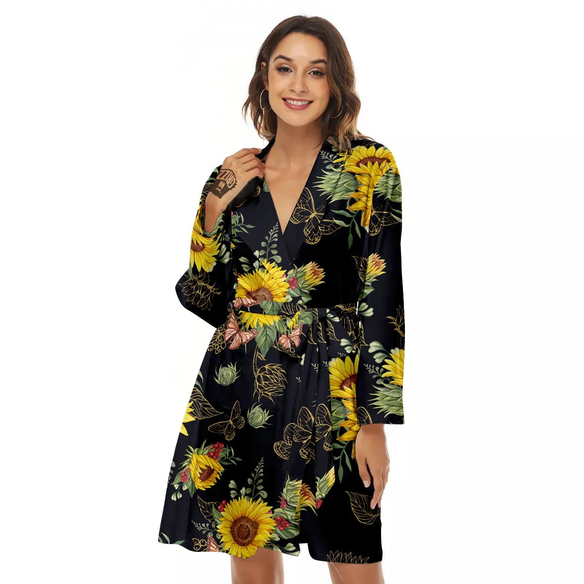 Sunflower Field Print Pattern Women's Robe-grizzshop