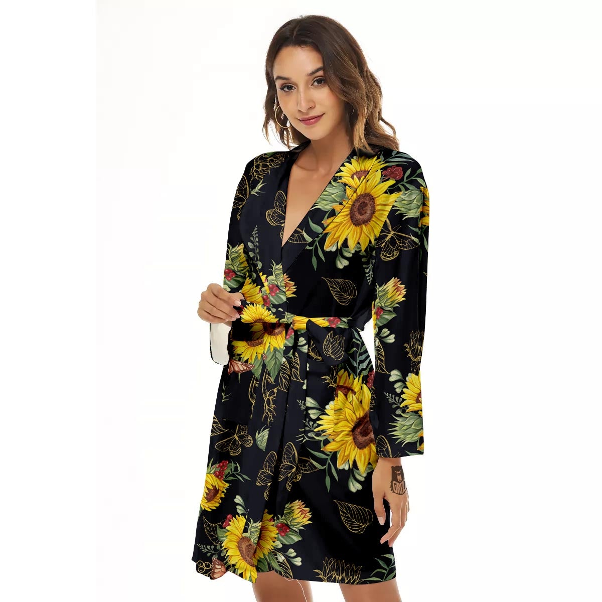 Sunflower Field Print Pattern Women's Robe-grizzshop