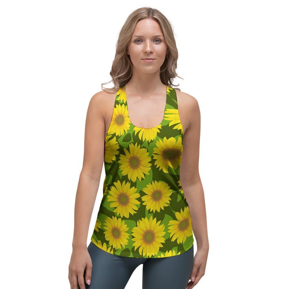 Sunflower Flower Print Women's Racerback Tank Top-grizzshop