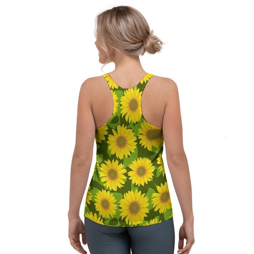 Sunflower Flower Print Women's Racerback Tank Top-grizzshop