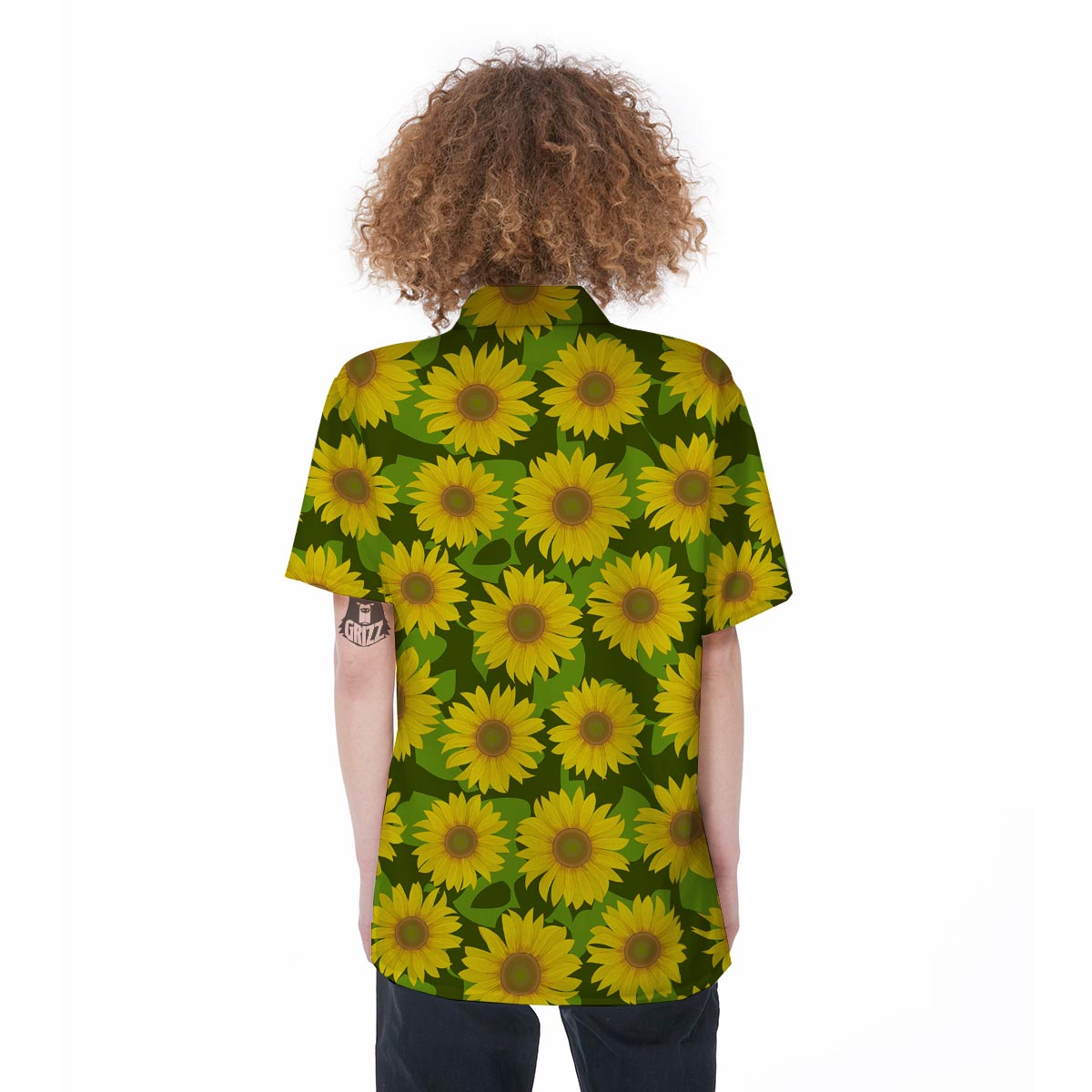 Sunflower Flower Print Women's Short Sleeve Shirts-grizzshop