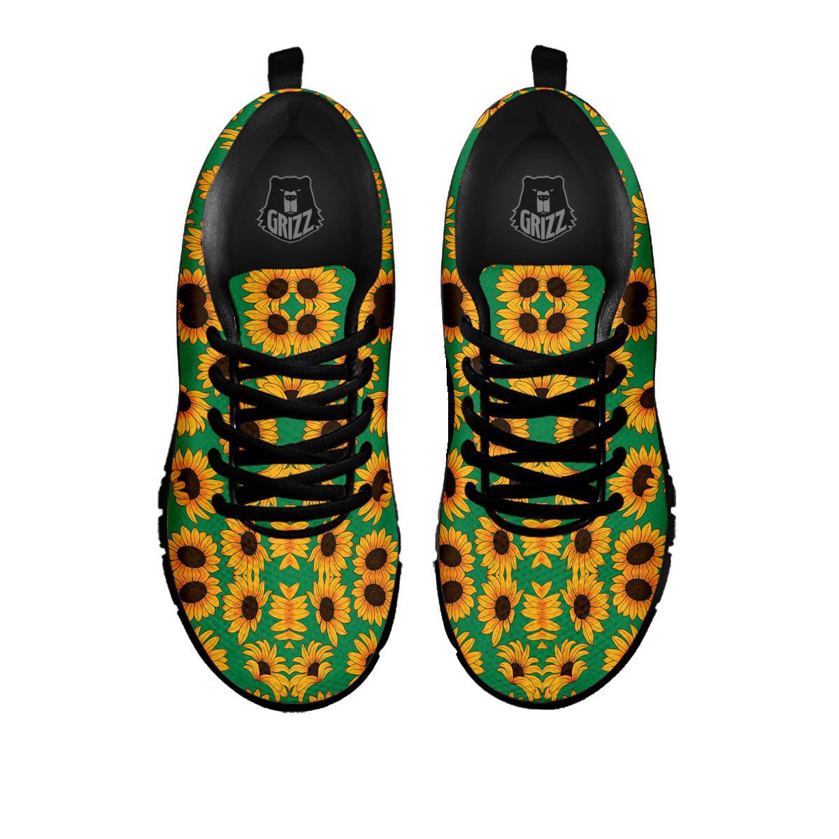 Sunflower Green Print Pattern Black Sneaker-grizzshop