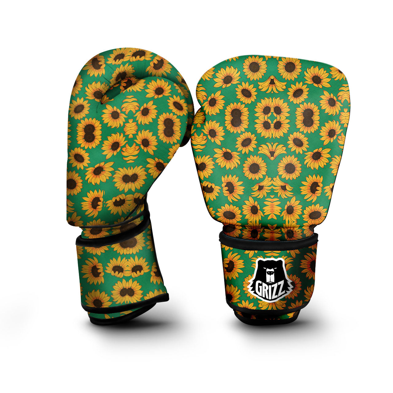Sunflower Green Print Pattern Boxing Gloves-grizzshop