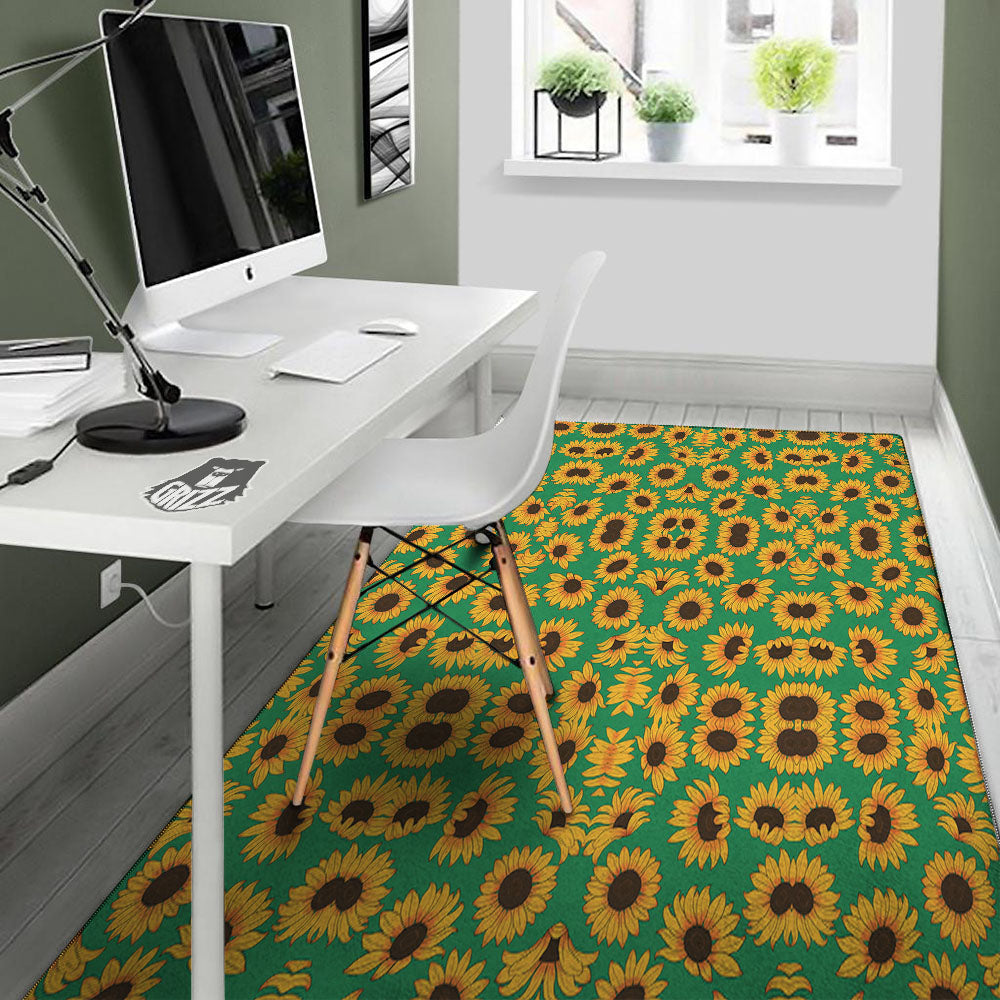 Sunflower Green Print Pattern Floor Mat-grizzshop
