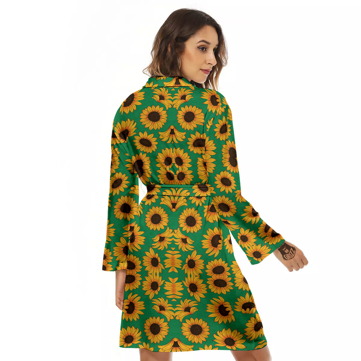 Sunflower Green Print Pattern Women's Robe-grizzshop