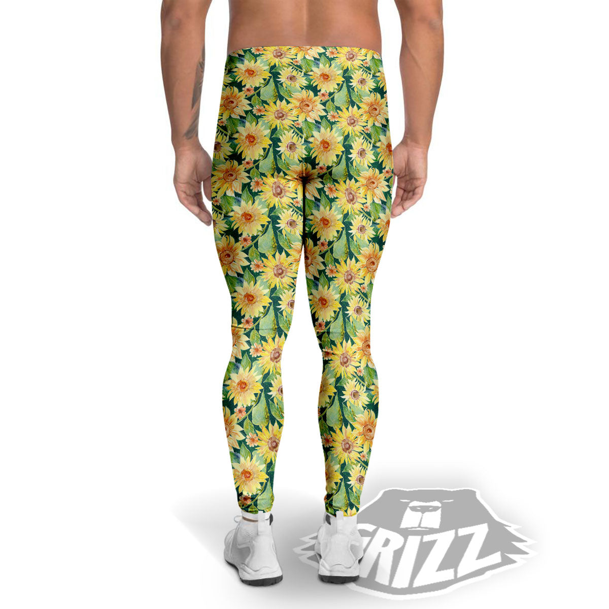 Sunflower Green Watercolor Print Pattern Men's Leggings-grizzshop
