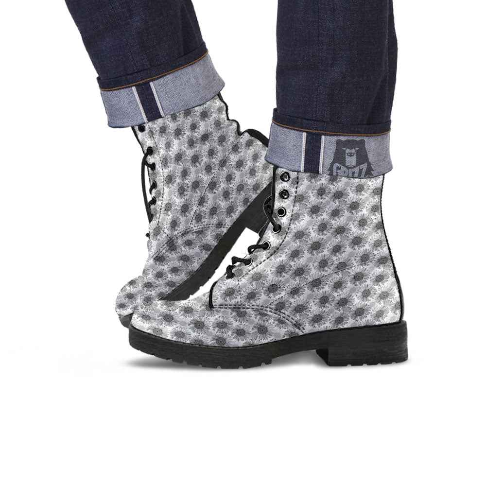 Sunflower Hand Drawn Print Pattern Leather Boots-grizzshop