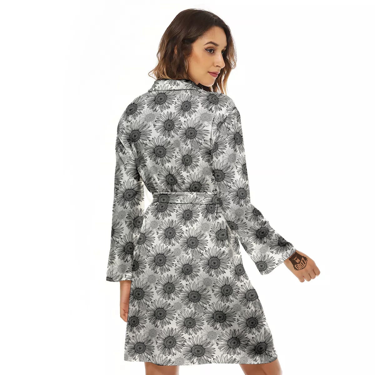 Sunflower Hand Drawn Print Pattern Women's Robe-grizzshop