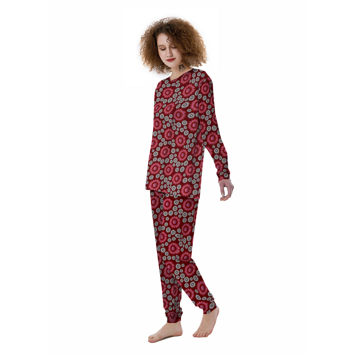 Sunflower Magenta Pink Print Pattern Women's Pajamas-grizzshop