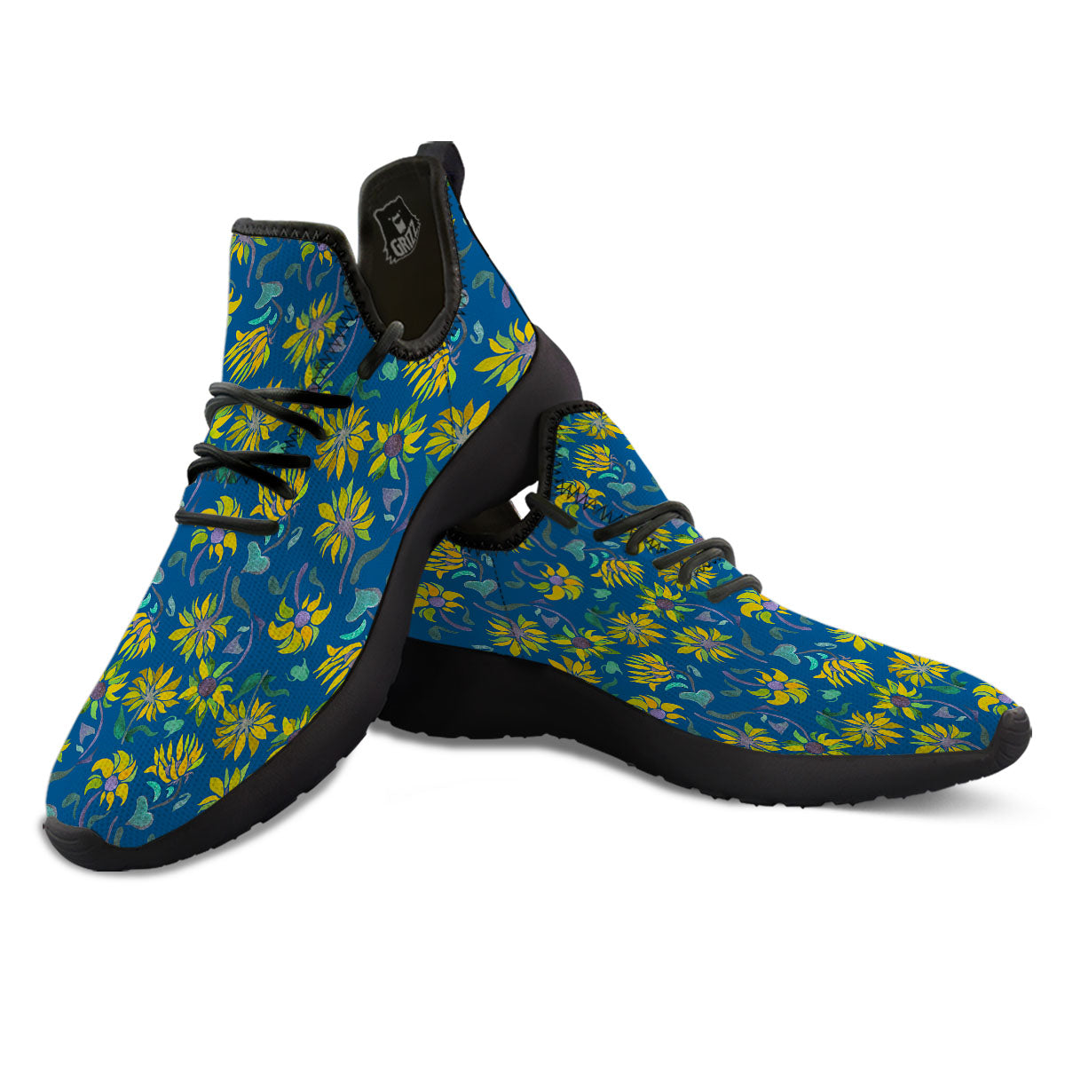 Sunflower Navy Print Pattern Black Athletic Shoes-grizzshop