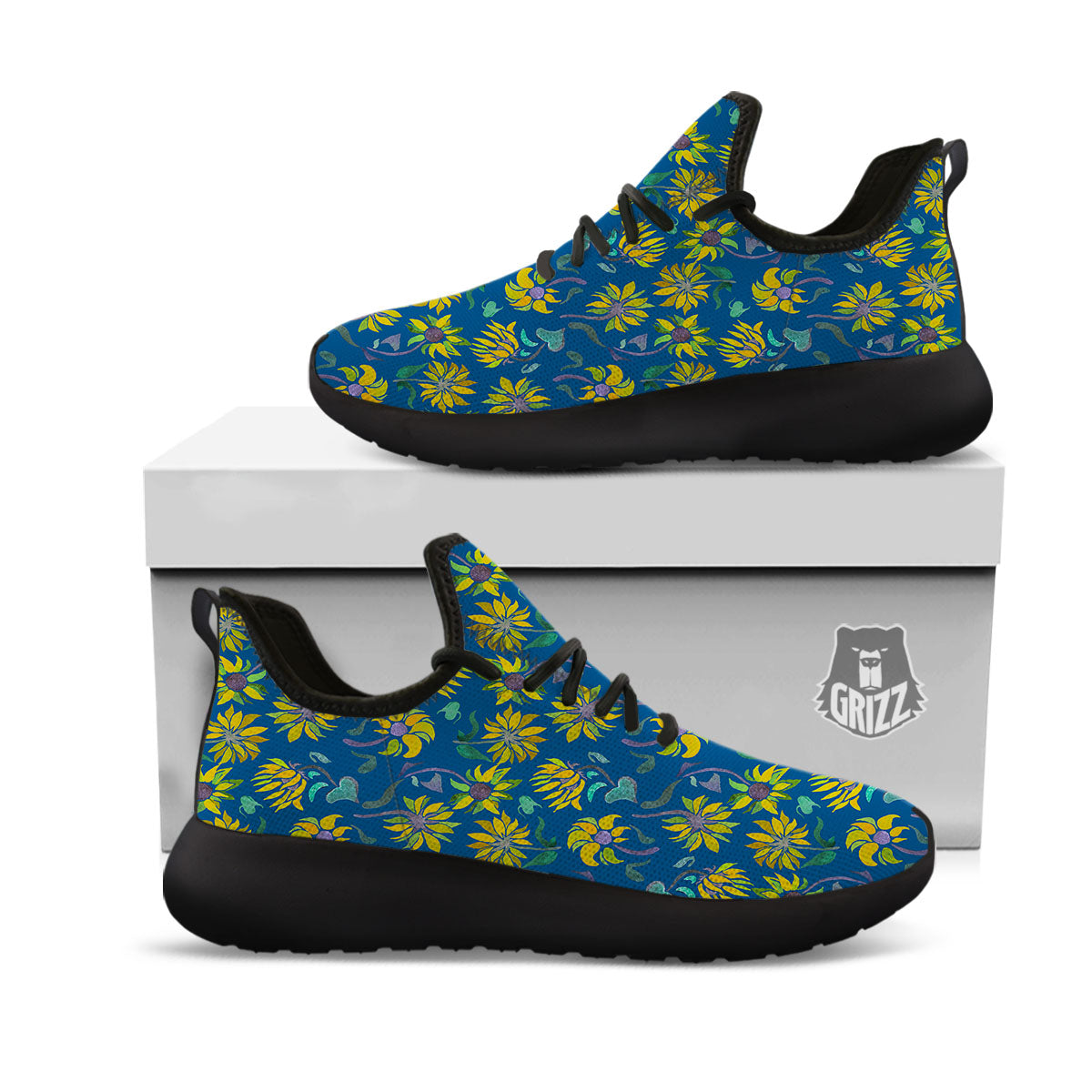 Sunflower Navy Print Pattern Black Athletic Shoes-grizzshop