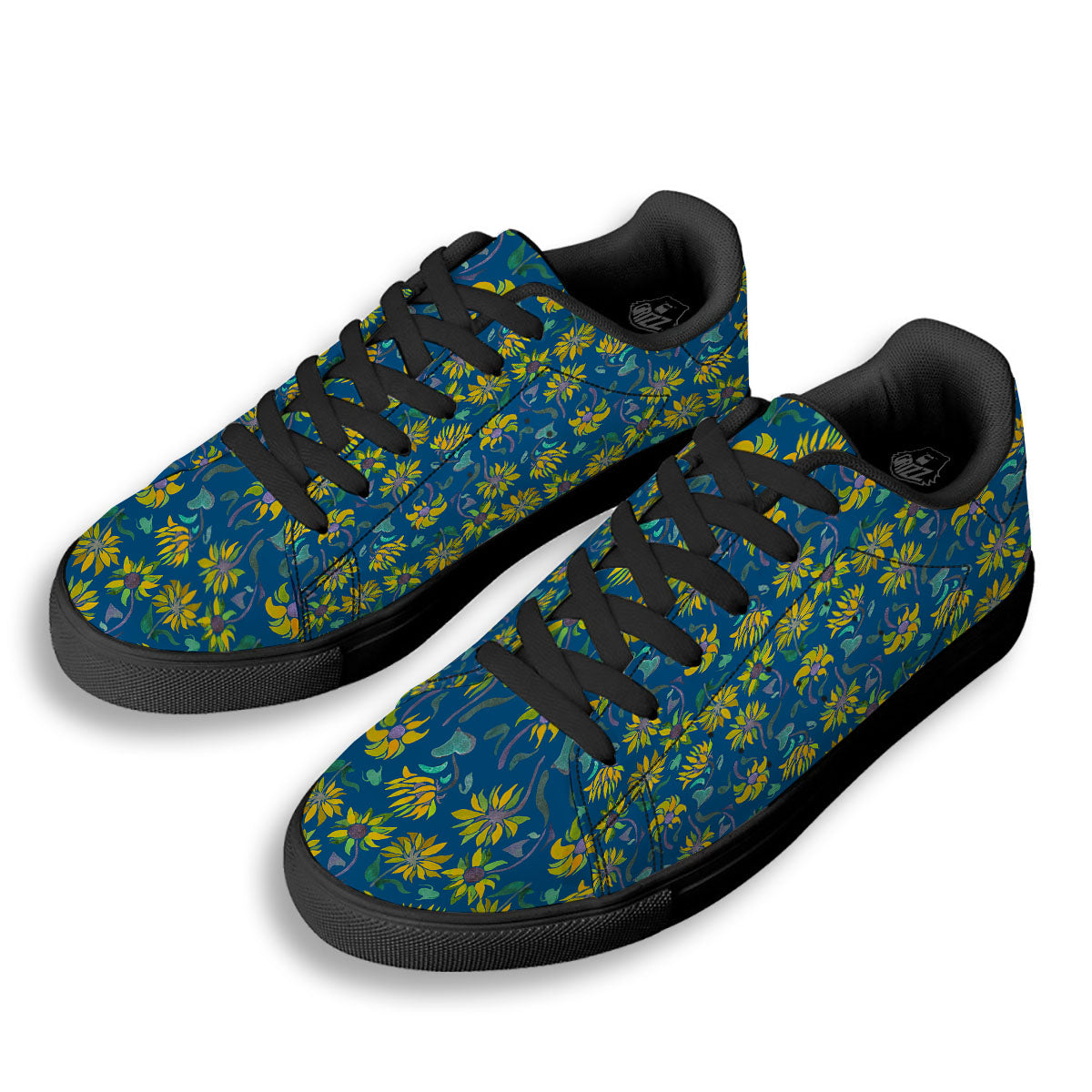 Sunflower Navy Print Pattern Black Low Top Sneakers-grizzshop