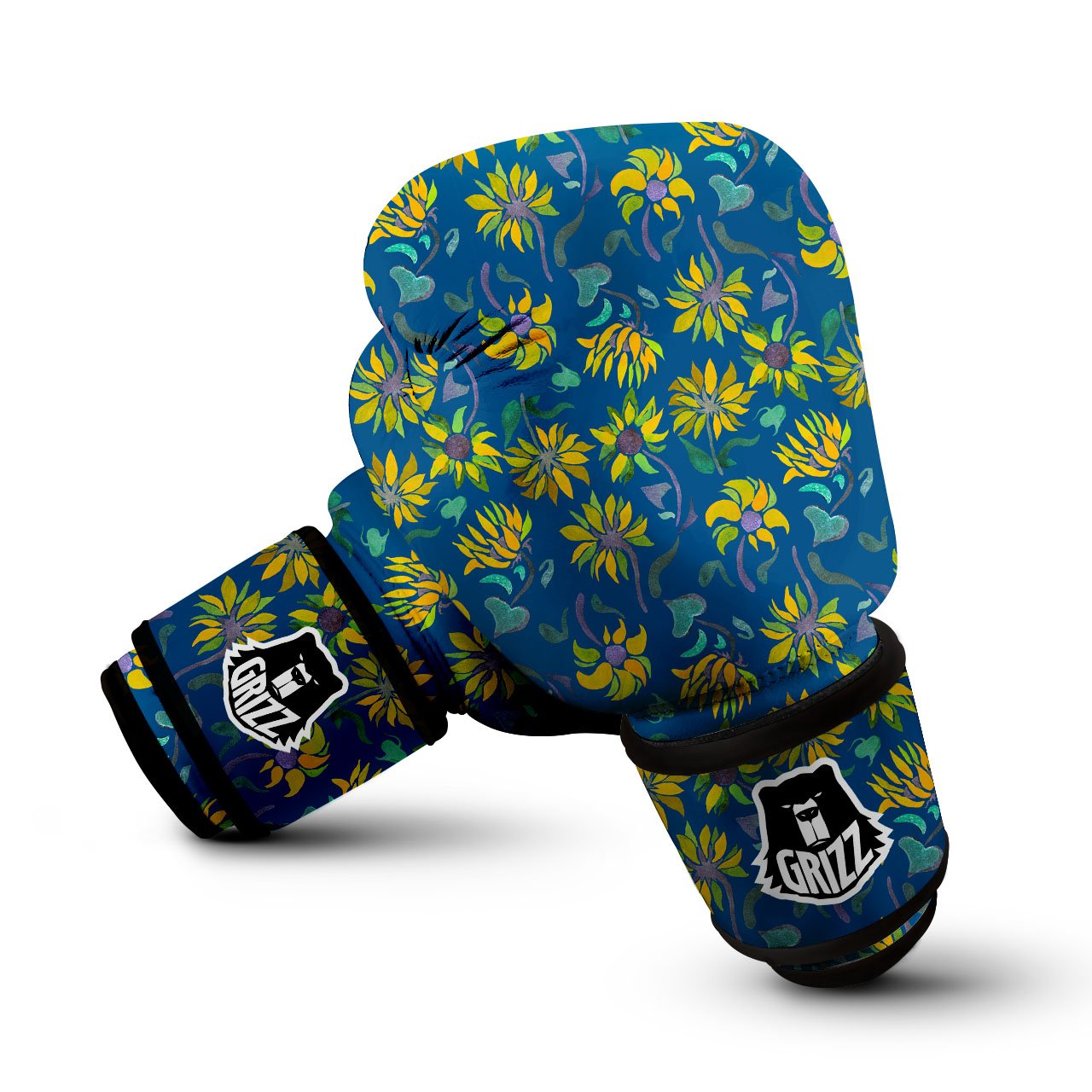 Sunflower Navy Print Pattern Boxing Gloves-grizzshop