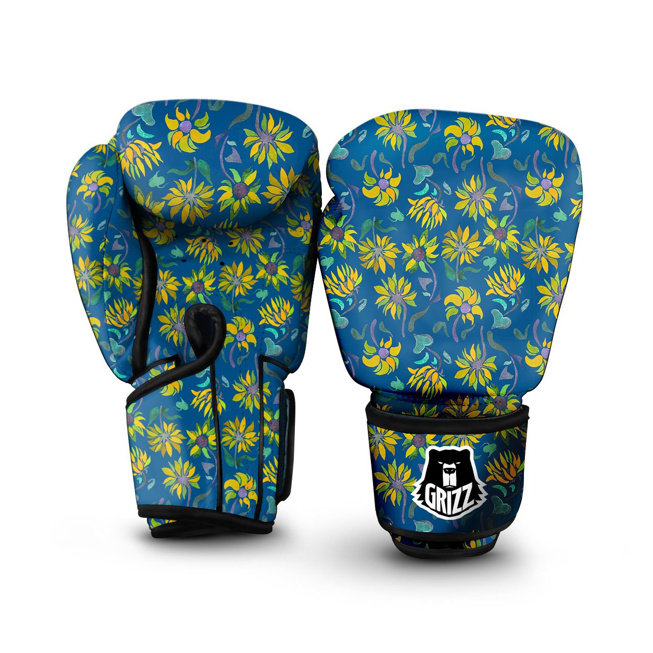 Sunflower Navy Print Pattern Boxing Gloves-grizzshop