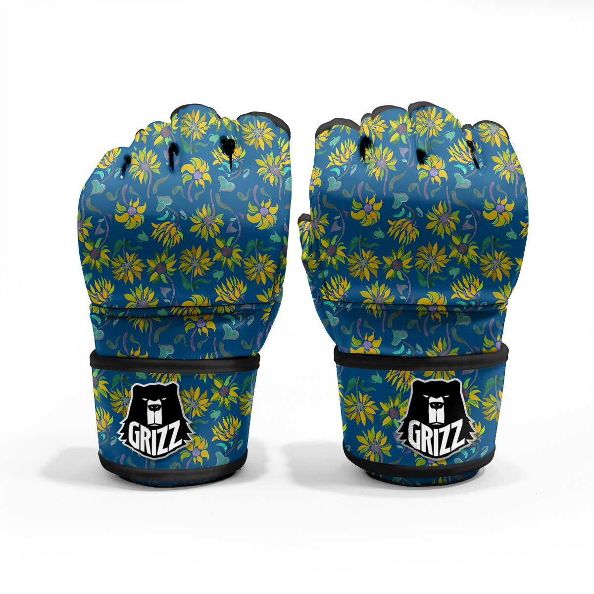 Sunflower Navy Print Pattern MMA Gloves-grizzshop
