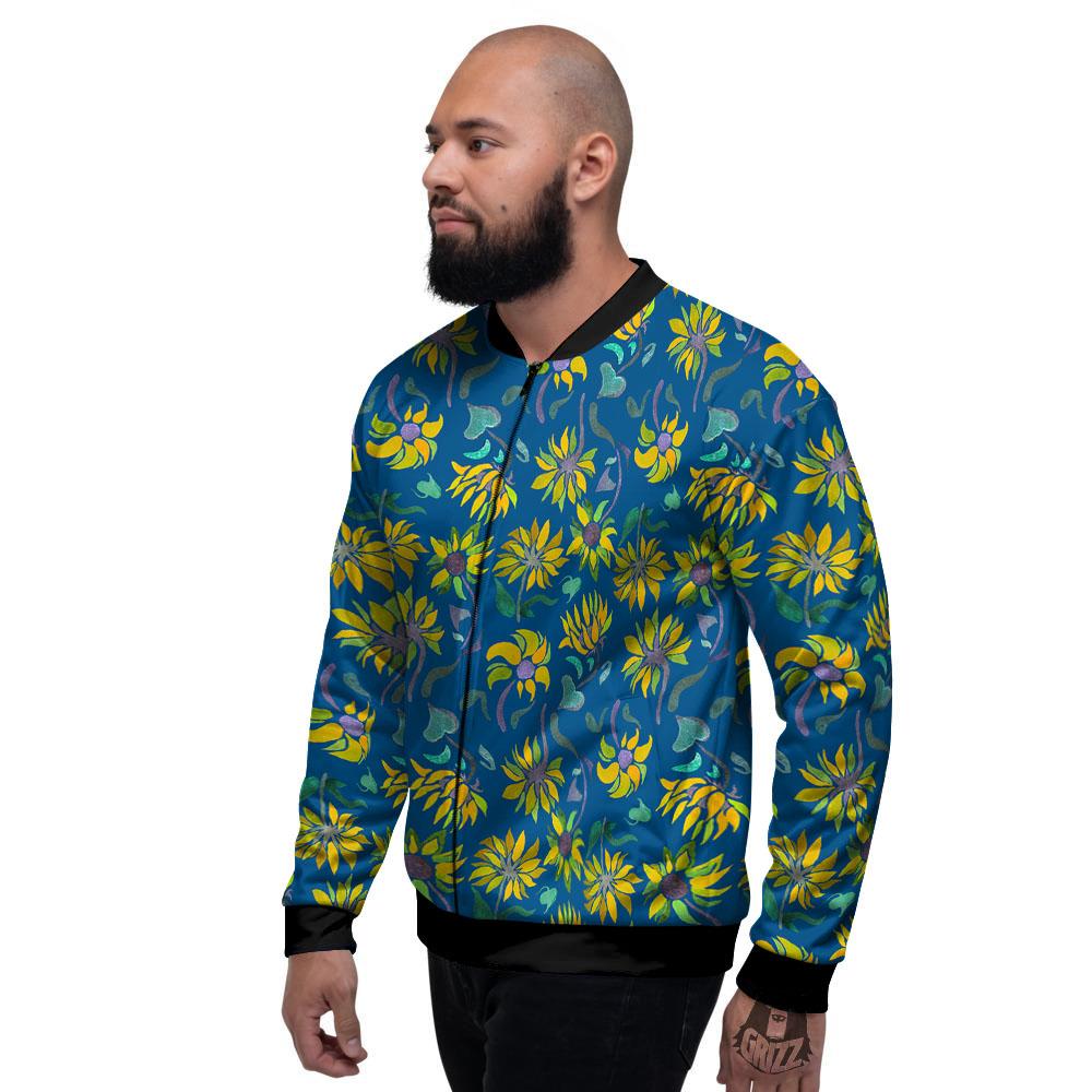 Sunflower Navy Print Pattern Men's Bomber Jacket-grizzshop