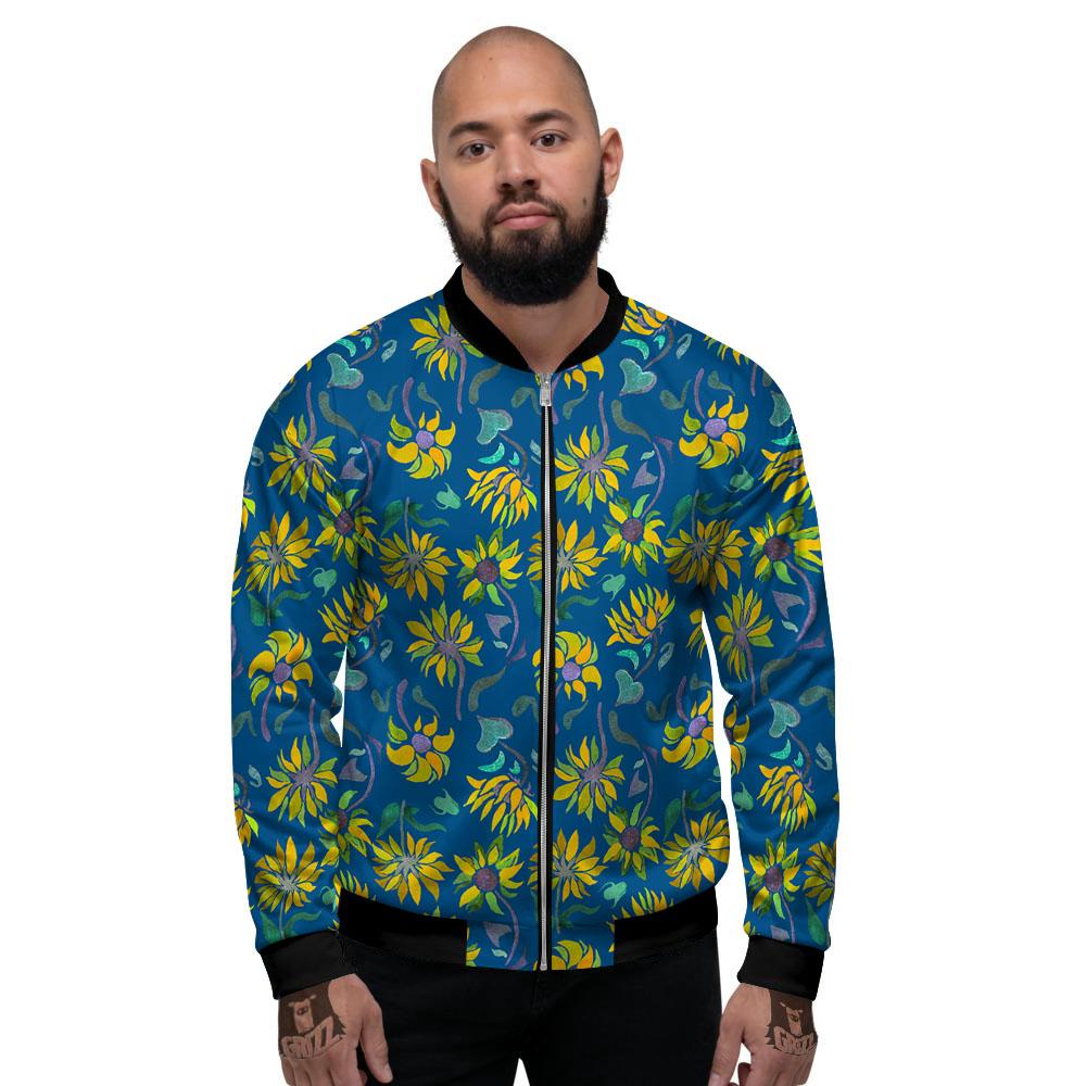Sunflower Navy Print Pattern Men's Bomber Jacket-grizzshop