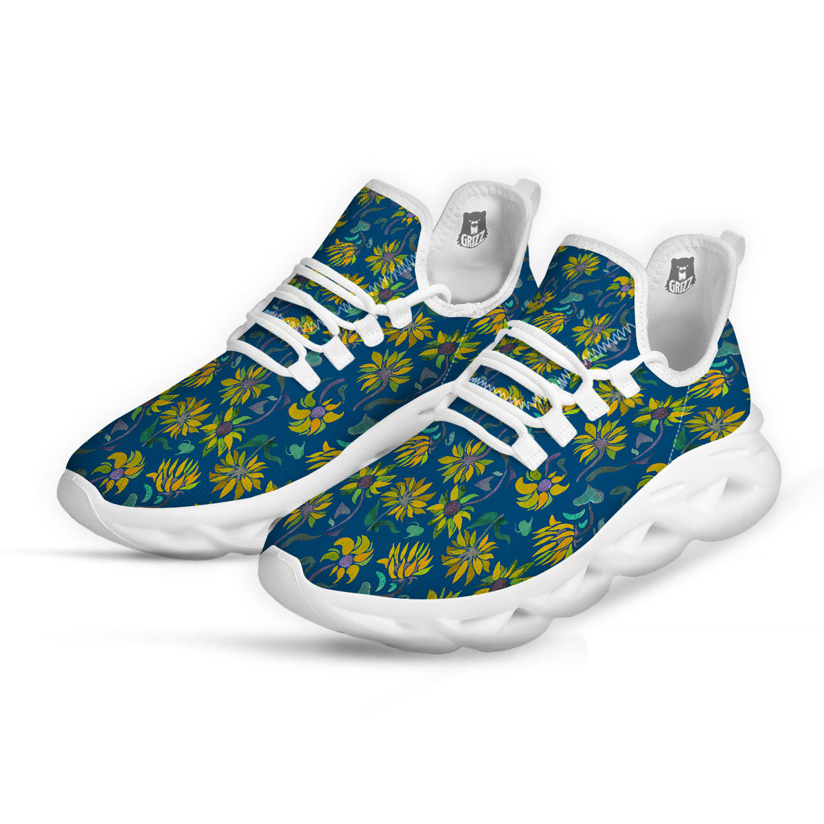 Sunflower Navy Print Pattern White Running Shoes-grizzshop