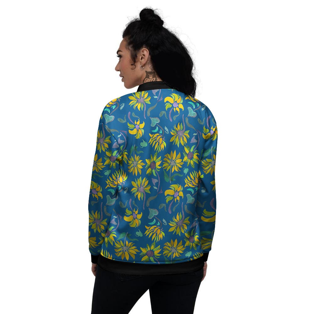 Sunflower Navy Print Pattern Women's Bomber Jacket-grizzshop