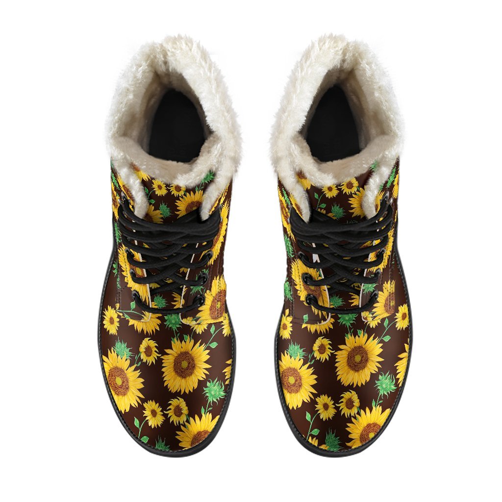 Sunflower Pattern Print Comfy Winter Boots-grizzshop
