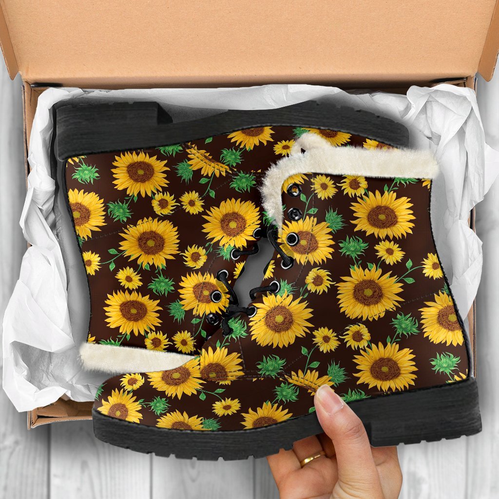 Sunflower Pattern Print Comfy Winter Boots-grizzshop