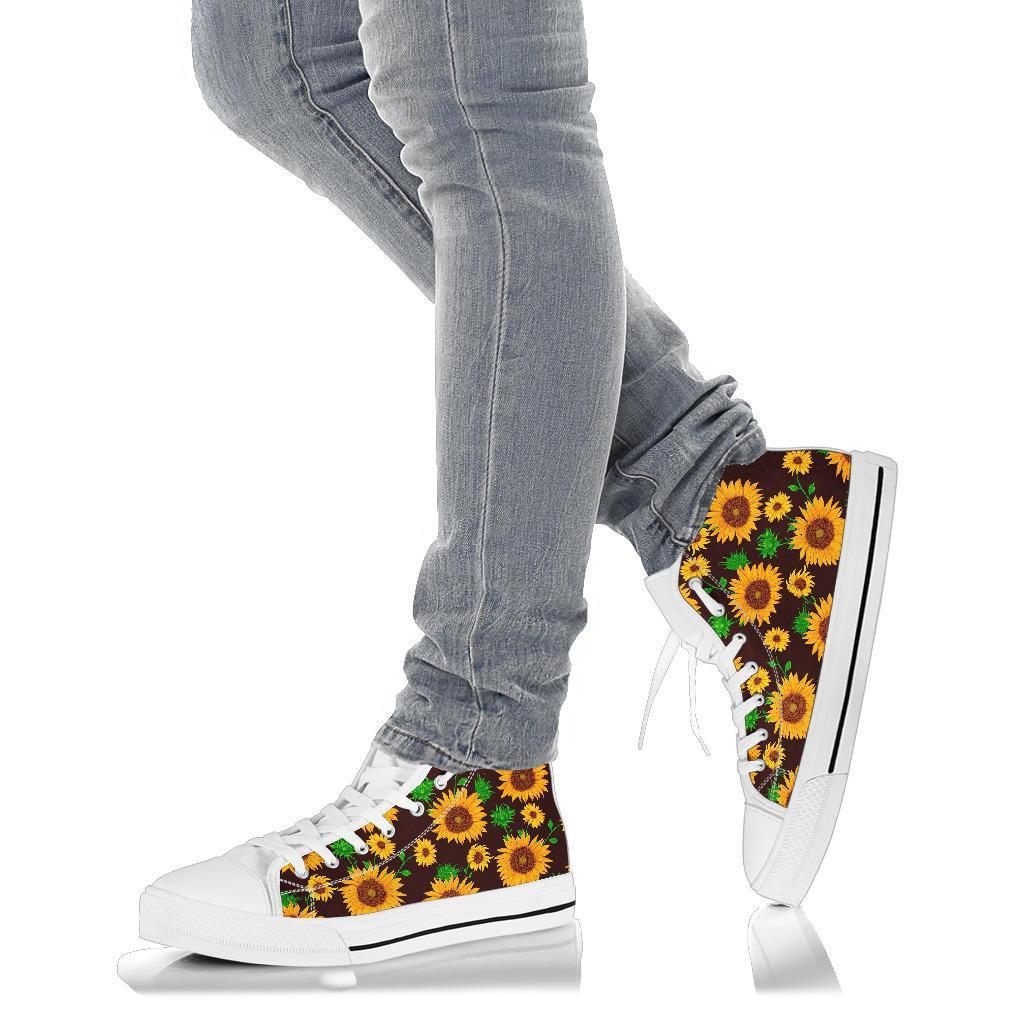Sunflower Pattern Print Men Women's High Top Shoes-grizzshop