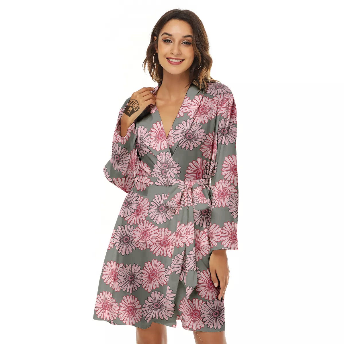 Sunflower Pink Print Pattern Women's Robe-grizzshop